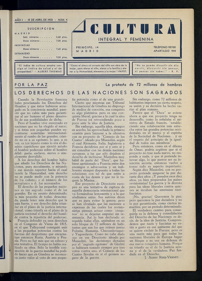 Cultura Integral y Femenina del 15 de abril de 1933