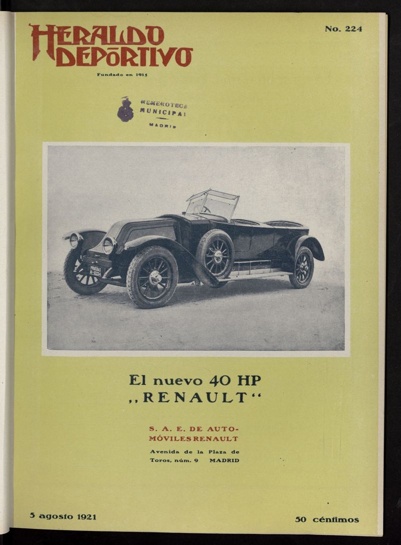Heraldo Deportivo del 5 de agosto de 1921