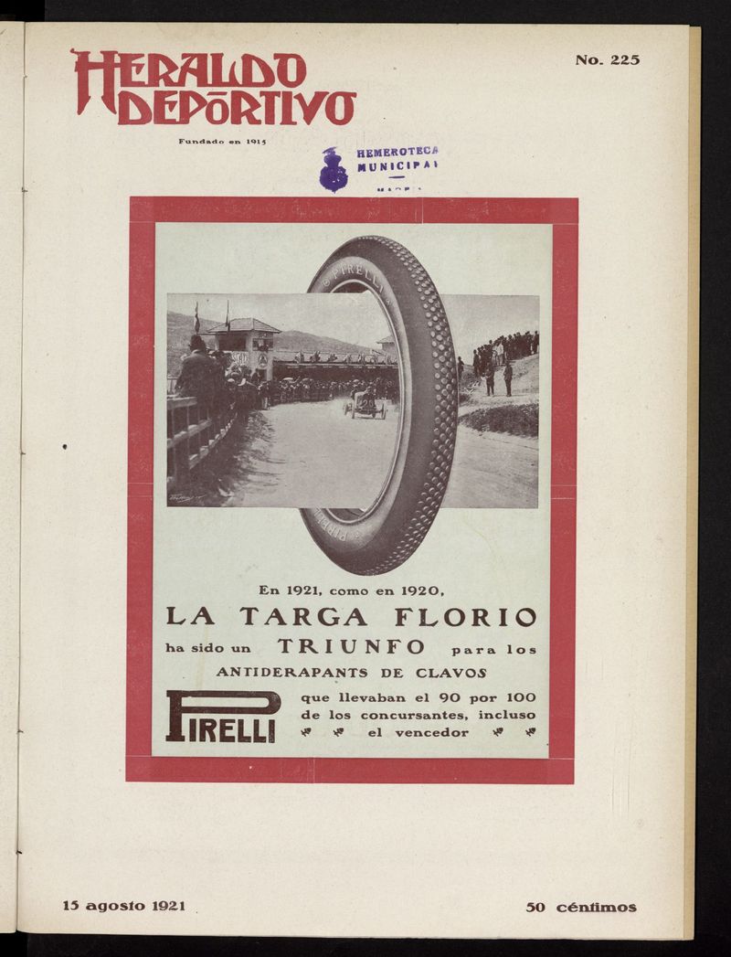 Heraldo Deportivo del 15 de agosto de 1921