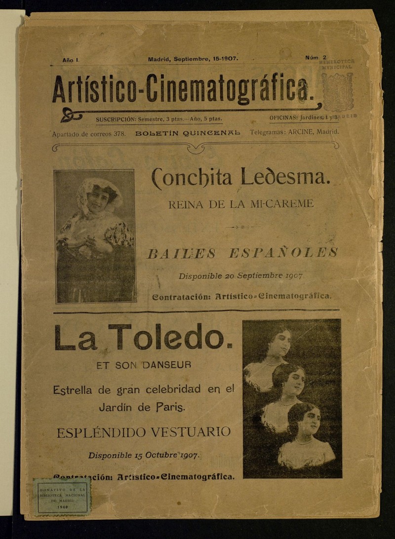 Artstico-Cinematogrfico: Boletn Quincenal del 15 de septiembre de 1907