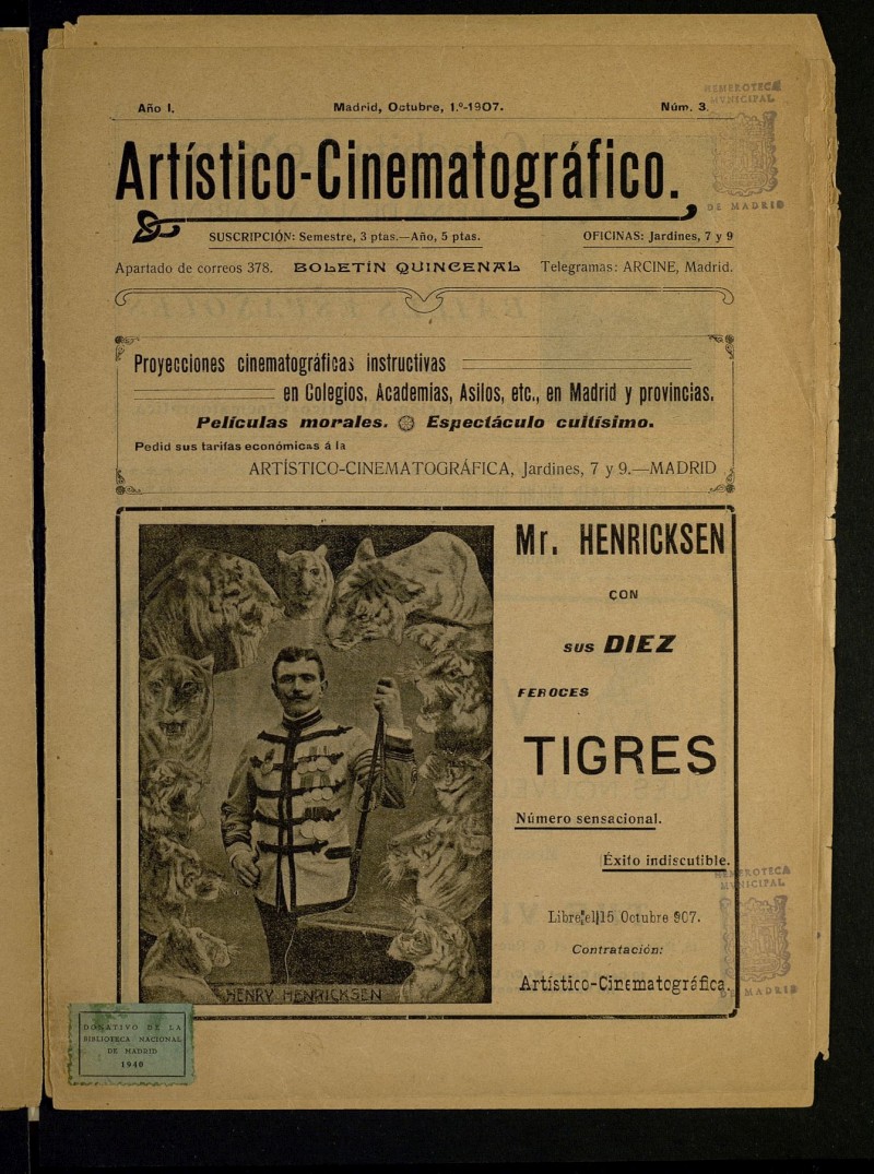 Artstico-Cinematogrfico: Boletn Quincenal del 1 de octubre de 1907