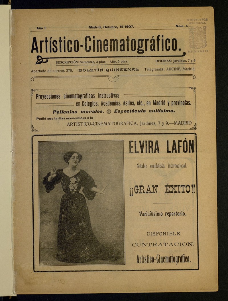 Artstico-Cinematogrfico: Boletn Quincenal del 15 de octubre de 1907