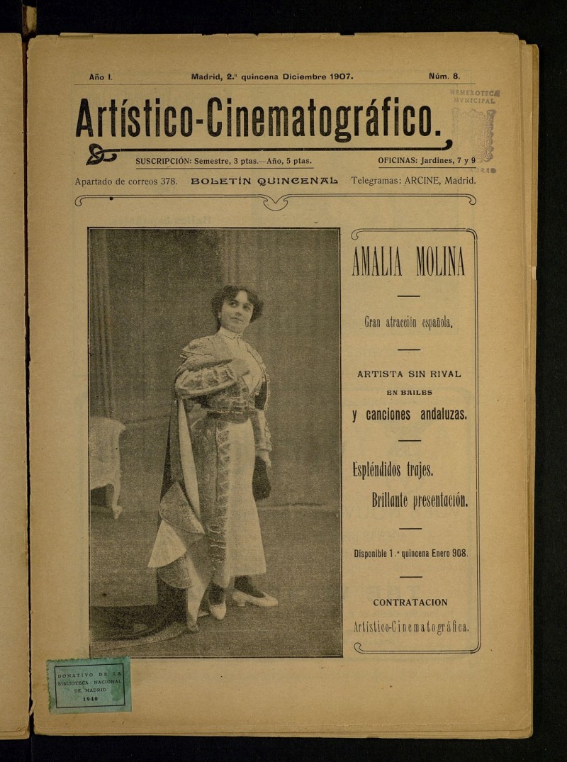 Artstico-Cinematogrfico: Boletn Quincenal del 15 de diciembre de 1907