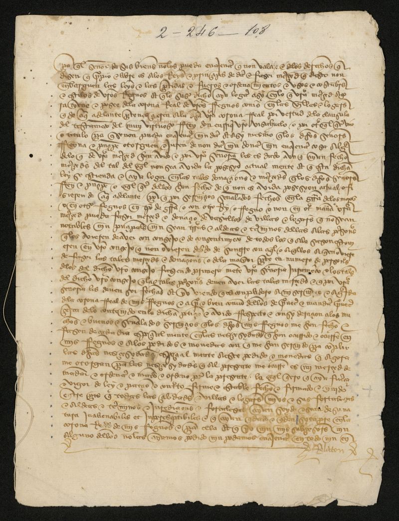 Provisin de Juan II prometiendo a las ciudades y villas de realengo que no enajenar el patrimonio real ninguna, salvo las ya concedidas a la reina y a sus hijos, y en caso contrario se proceder con acuerdo del Consejo y previa audiencia a seis procuradores del lugar interesado