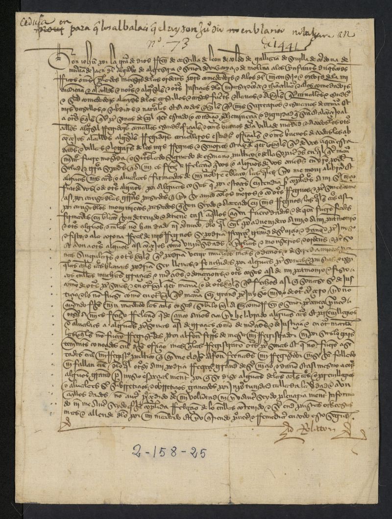 Provisin de Juan II anulando los albalaes, privilegios y cartas dados en blanco y autorizados con su firma durante las revueltas de Castilla