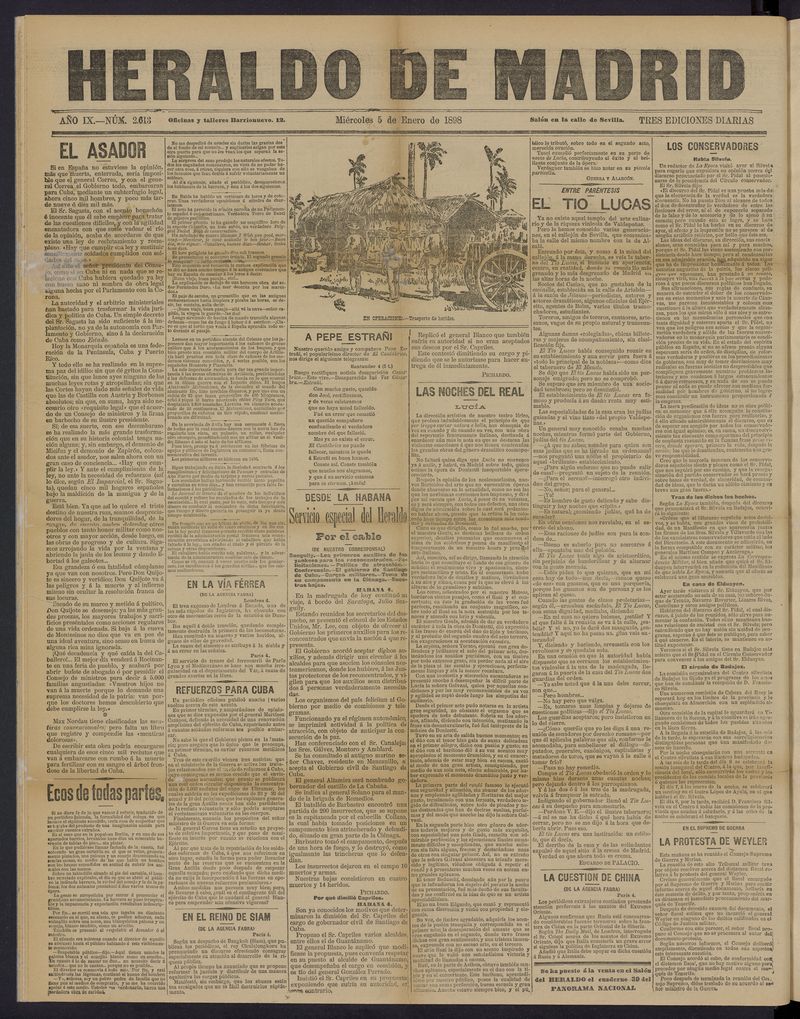 El Heraldo de Madrid: diario independiente del 5 de enero de 1898