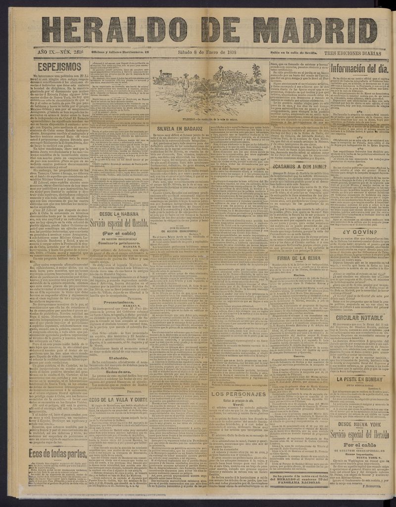 El Heraldo de Madrid: diario independiente del 8 de enero de 1898