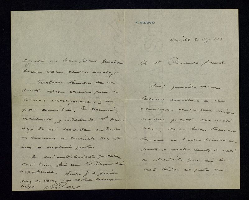 Carta de Francisco Ruano a Ricardo Fuente sobre la Hemeroteca