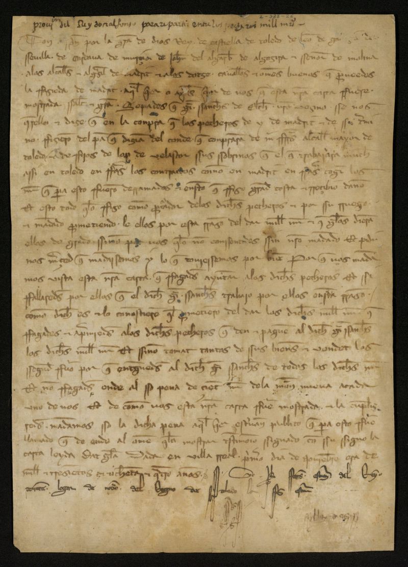 Provisin de Alfonso XI ordenando al Concejo de Madrid el pago de mil maraveds a Garca Snchez de Elche por su trabajo como procurador de los pecheros en la compra de pan a Martn Fernndez, alcalde mayor de Toledo y los hijos de Lope Velasco.