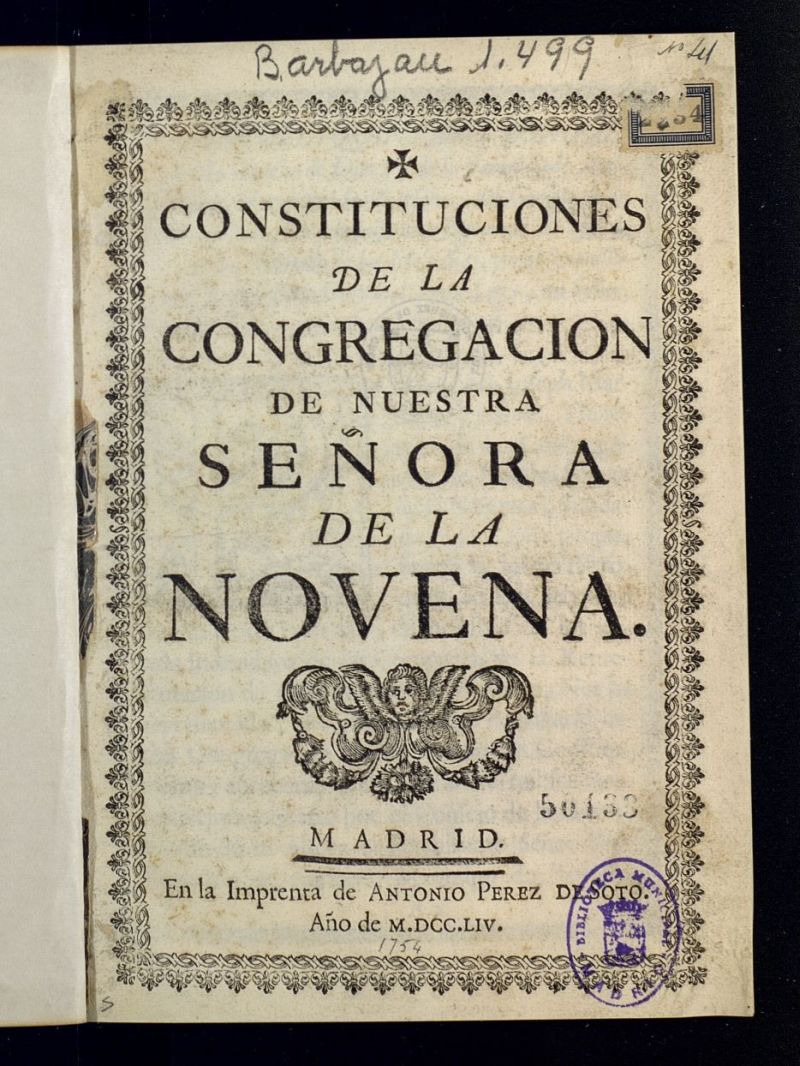 Constituciones de la Congregacion de Nuestra Señora de la Novena