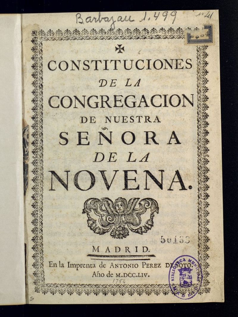 Constituciones de la Congregacion de Nuestra Seora de la Novena