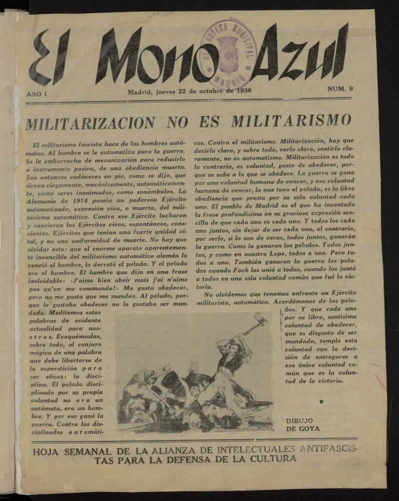 El Mono Azul del 22 de octubre de 1936