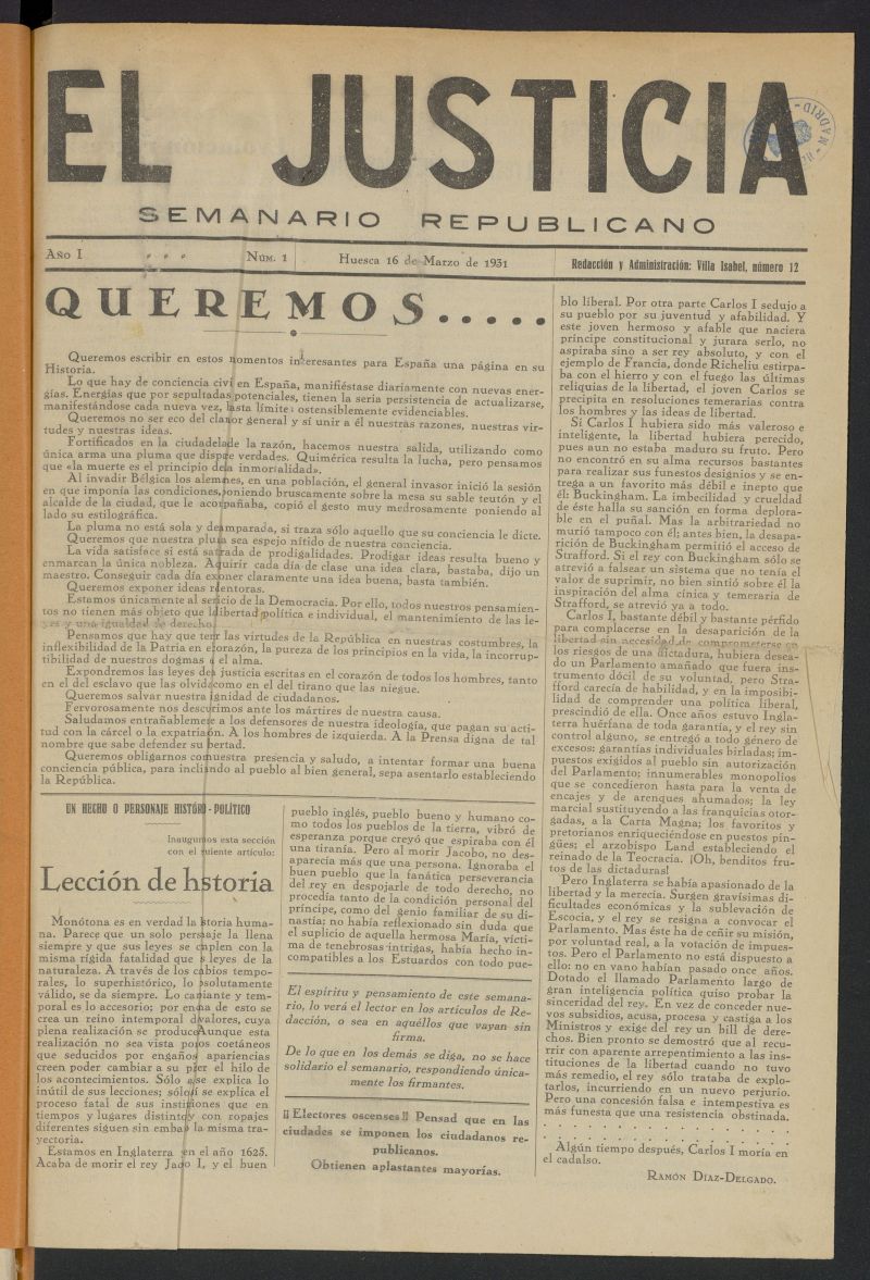 El justicia: semanario republicano