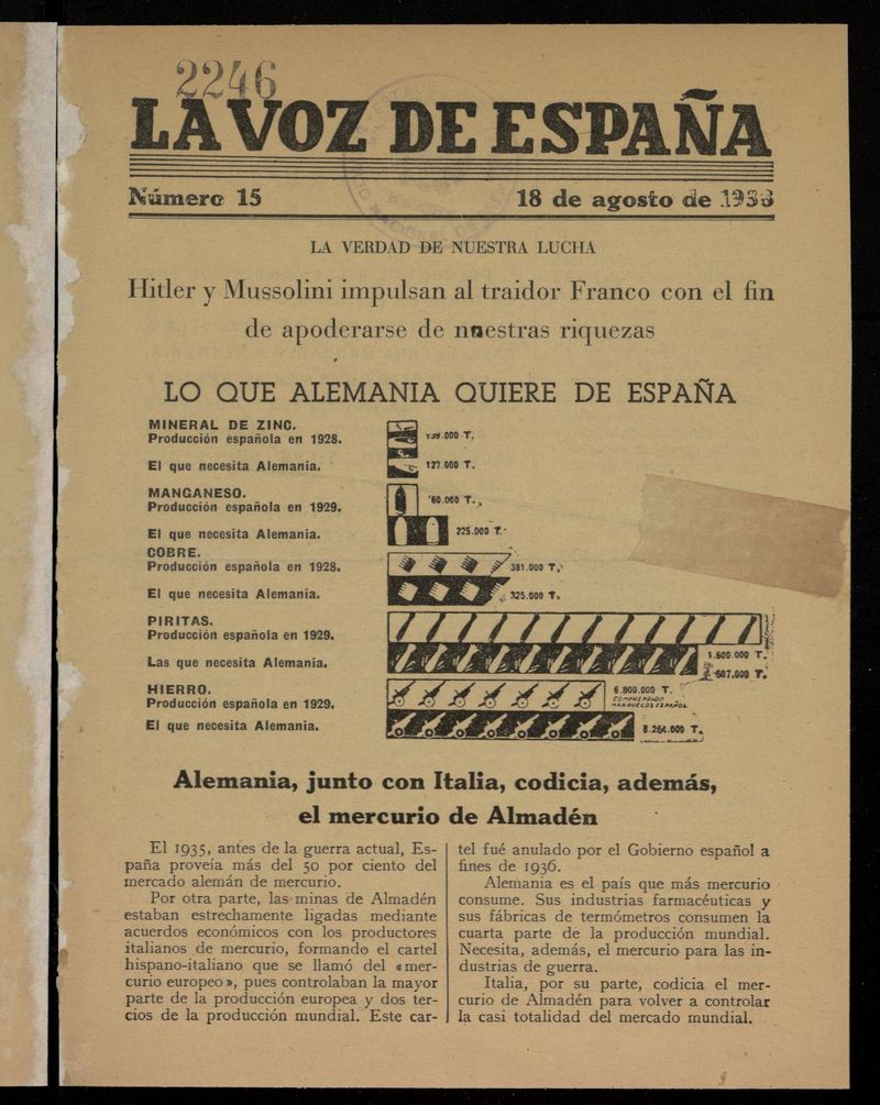 La Voz de Espaa del 18 de agosto de 1938