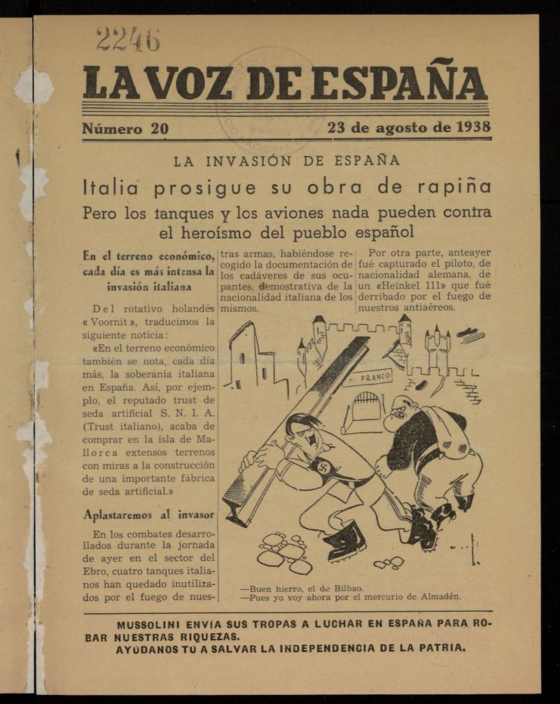 La Voz de Espaa del 23 de agosto de 1938