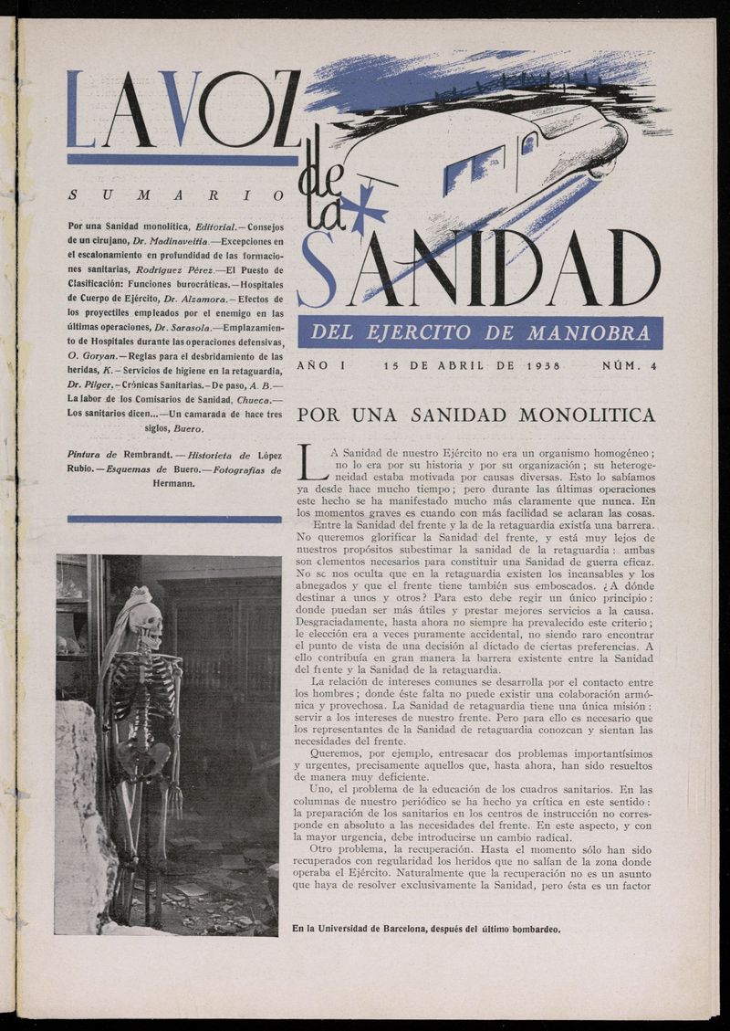 La Voz de Sanidad del Ejrcito de Maniobra del 15 de abril de 1938