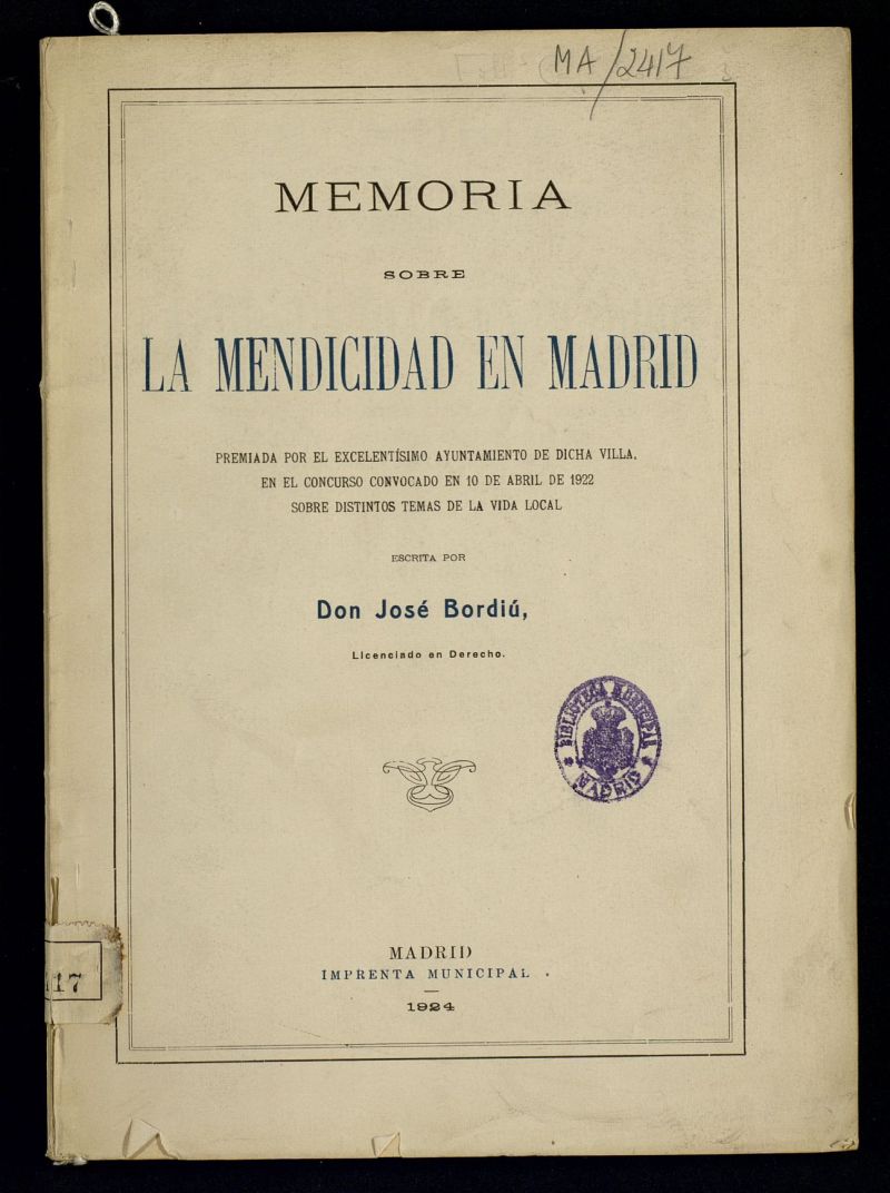 Memoria sobre la mendicidad en Madrid