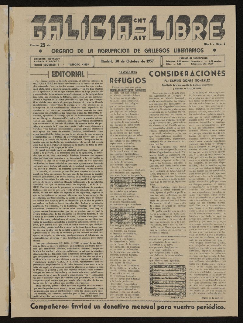 Galicia Libre del 30 de octubre de 1937