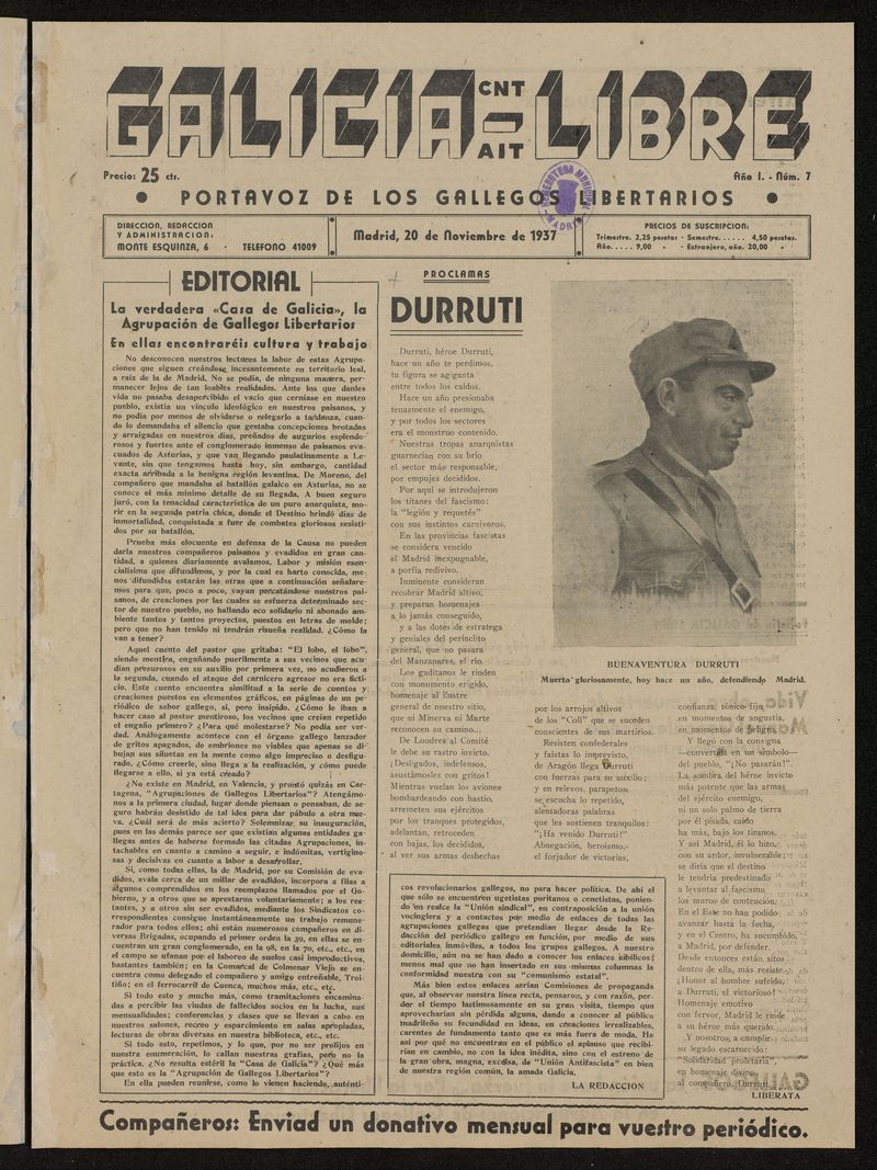 Galicia Libre del 20 de noviembre de 1937