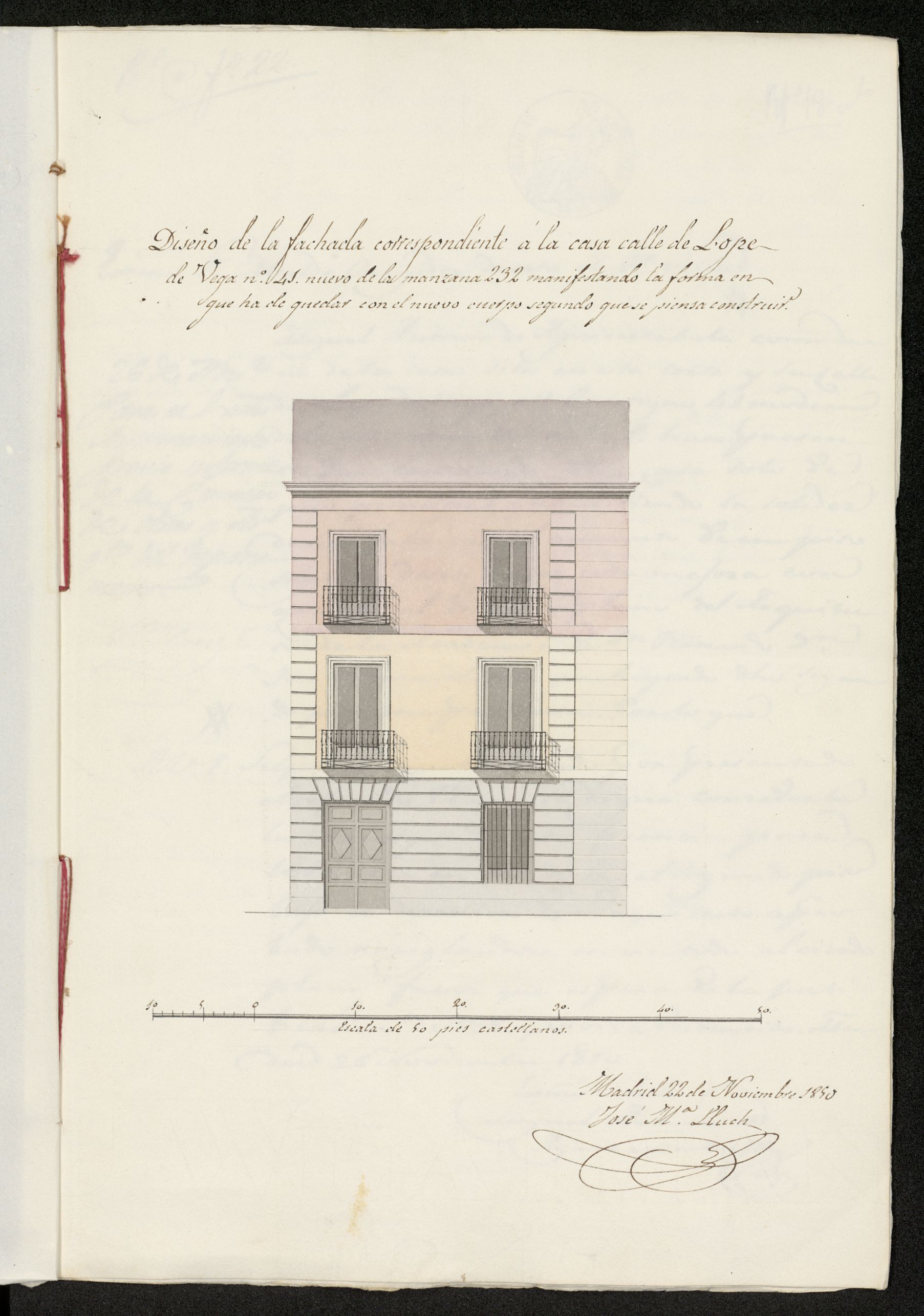 Licencia concedida a Don Miguel Antonio de Aguirrezabala para construir un segundo piso en su casa de la calle Lope de Vega, 41