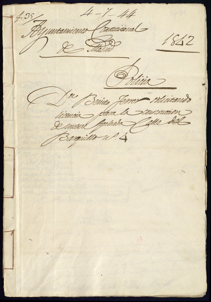 Don Benito Ferrer solicitando licencia para la construccin de nueva fachada en la calle del Barquillo, 4 y 6, manzana 277