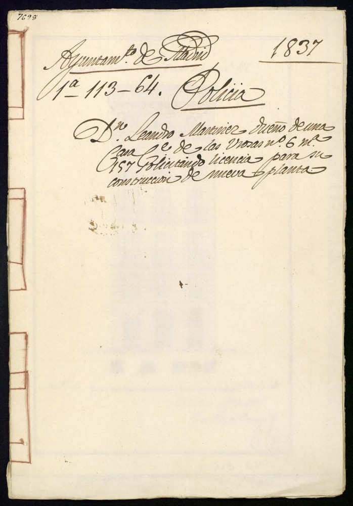 Leandro Martnez para reedificar la casa de la calle de las Rosas, 6 antiguo y manzana 157