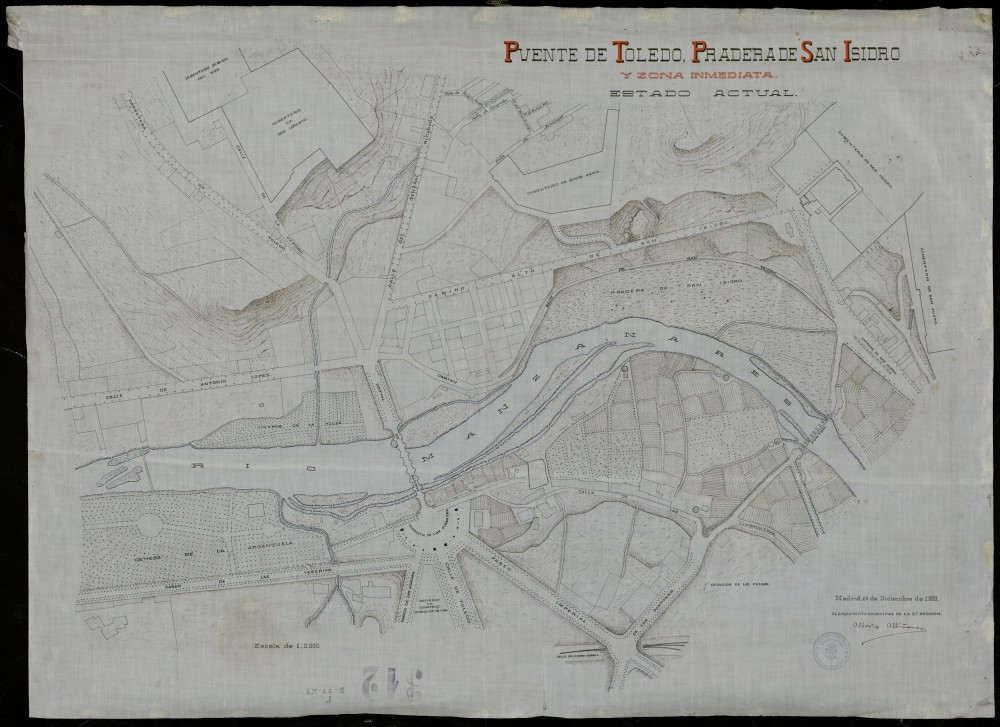 Proyecto de aislamiento del puente de Toledo, glorieta del Puente de Toledo, y parque comprensivo de la pradera de S. Isidro y de su Ermita