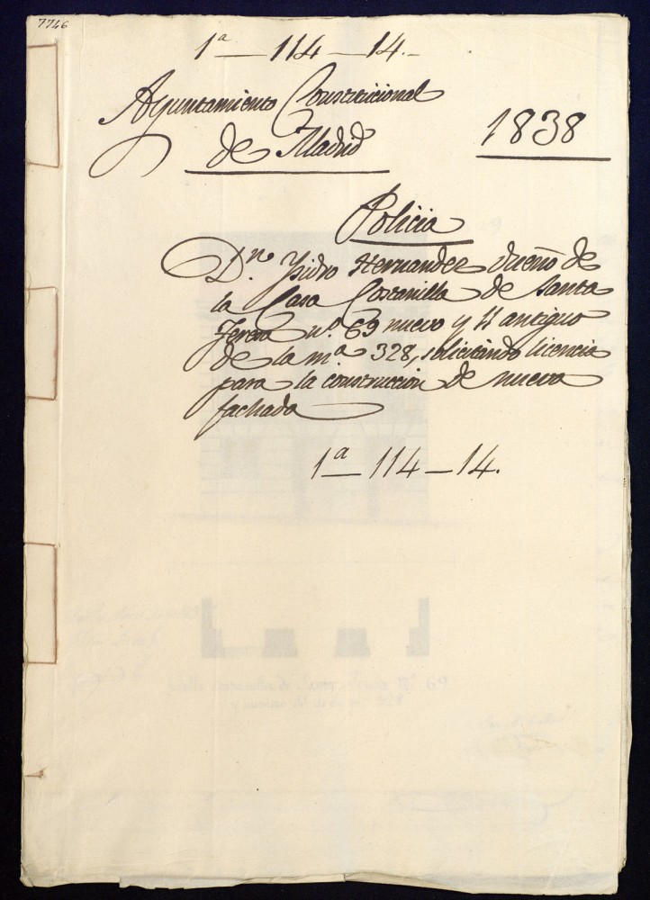 Don Isidro Hernndez dueo de la casa costanilla de Santa Teresa, 69 nuevo y 11 antiguo, de la manzana 328, solicitando licencia para la construccin de nueva fachada.