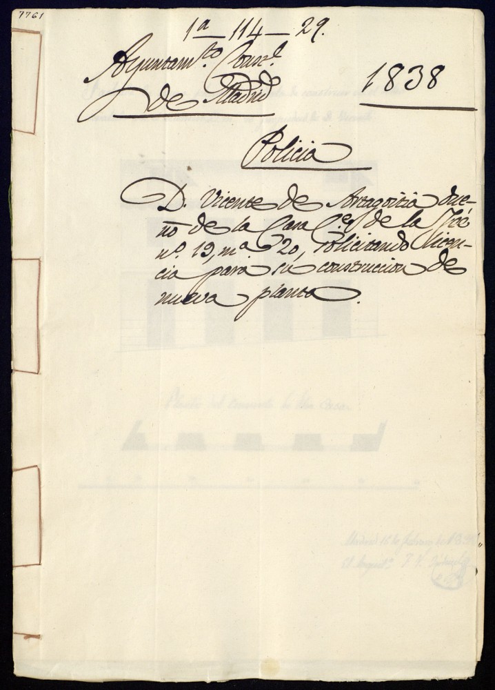 Don Vicente de Arzagoitia dueo de la casa de la calle de la F, 19, manzana 20, solicitando licencia para su construccin de nueva planta.