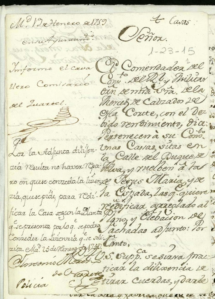 Licencia al Comendador del Convento de la Merced para edificar en la Calle del Duque del Alba.