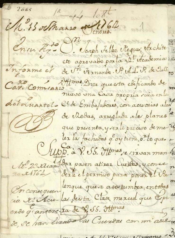 Licencia a Don Jos Tellez Nogus, arquitecto, para edificar en la Calle de Embajadores.