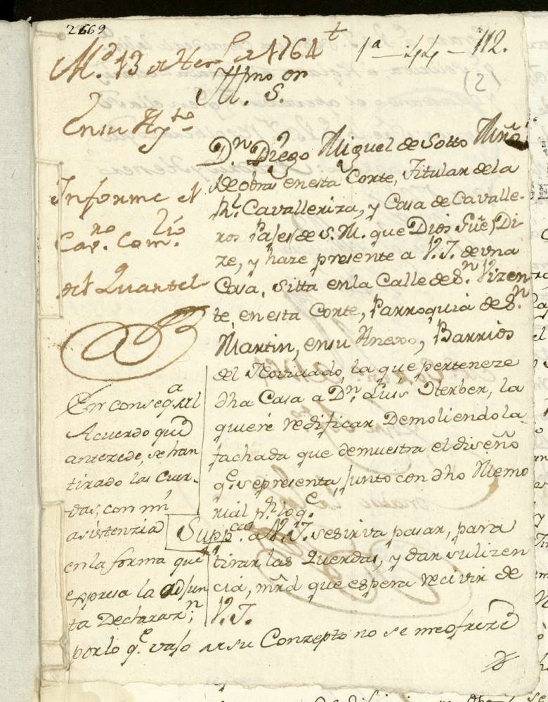Licencia a Don Diego Miguel de Soto por Don Luis Herben para edificar en la Calle de San Vicente Baja.