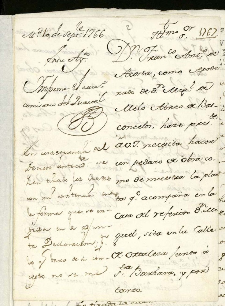 Licencia a Don Francisco Antonio de Acosta por Don Miguel de Melo Abreu de Vasconcelos para edificar en la Calle de Hortaleza