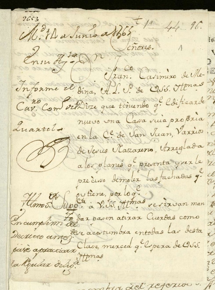 Licencia a Francisco Casimiro de Medina para edificar en la calle de San Juan