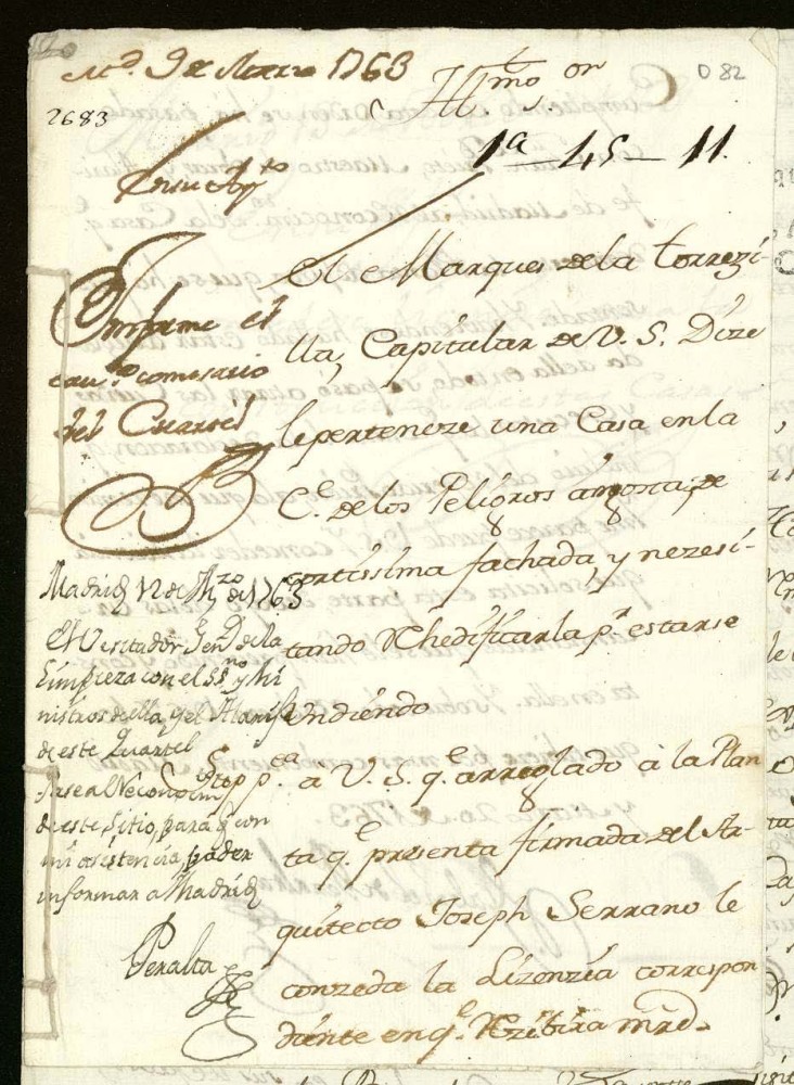 Licencia al marqus de la Torrecilla para edificar en la Calle Angosta de Peligros