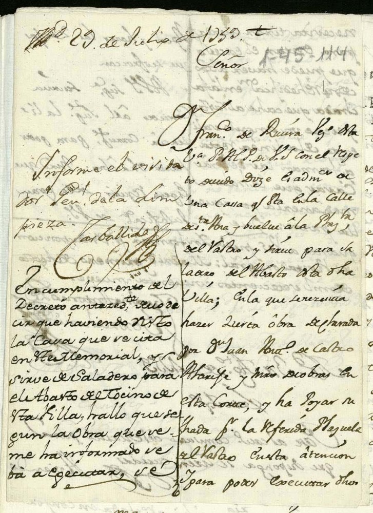 Licencia a Don Francisco de Ribera para obrar en una casa Calle de Santa Ana.