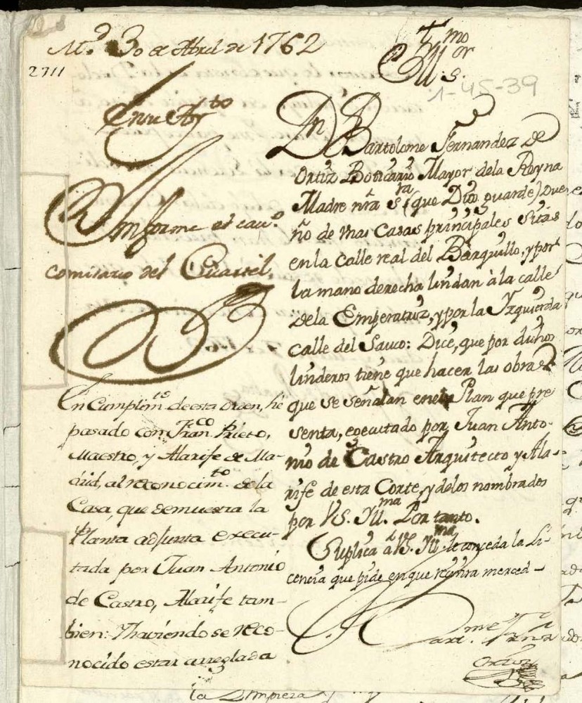Licencia a Don Bartolomé Fernández de Ortíz para edificar en la Calle Real del Barquillo