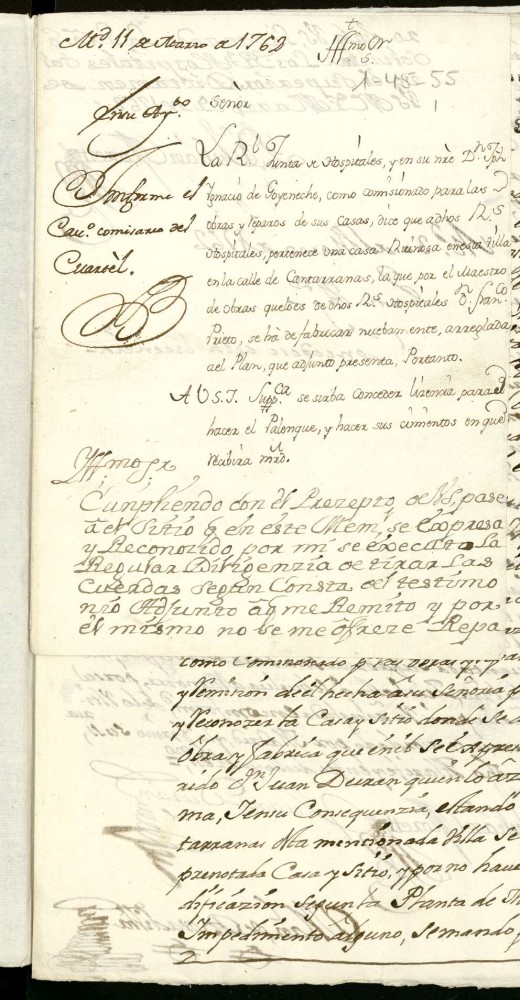 Licencia a Don Jos Ignacio de Goyeneche por la Junta de Hospitales para edificar en la Calle de Cantarranas (hoy Lope de Vega).