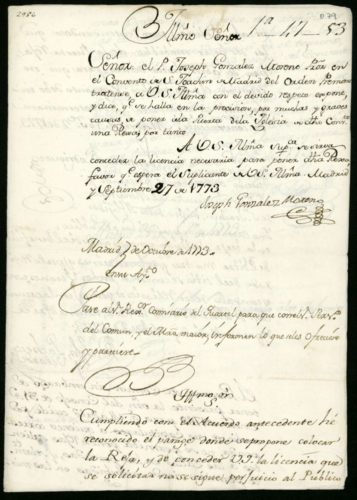 Licencias al Padre Procurador del Orden Premostratense para poner una reja en la puerta de la iglesia de otro convento (Mostenses)