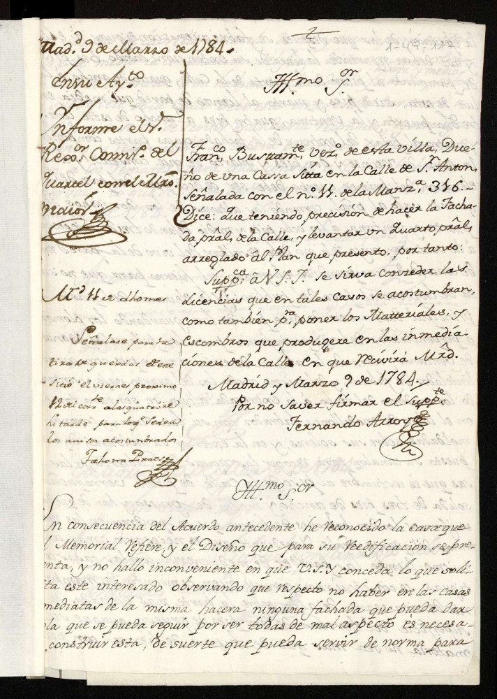 Licencia a Don Francisco Bustamante para levantar la fachada en el nmero 11 de la manzana 316 calle de San Antn (hoy de Pelayo)