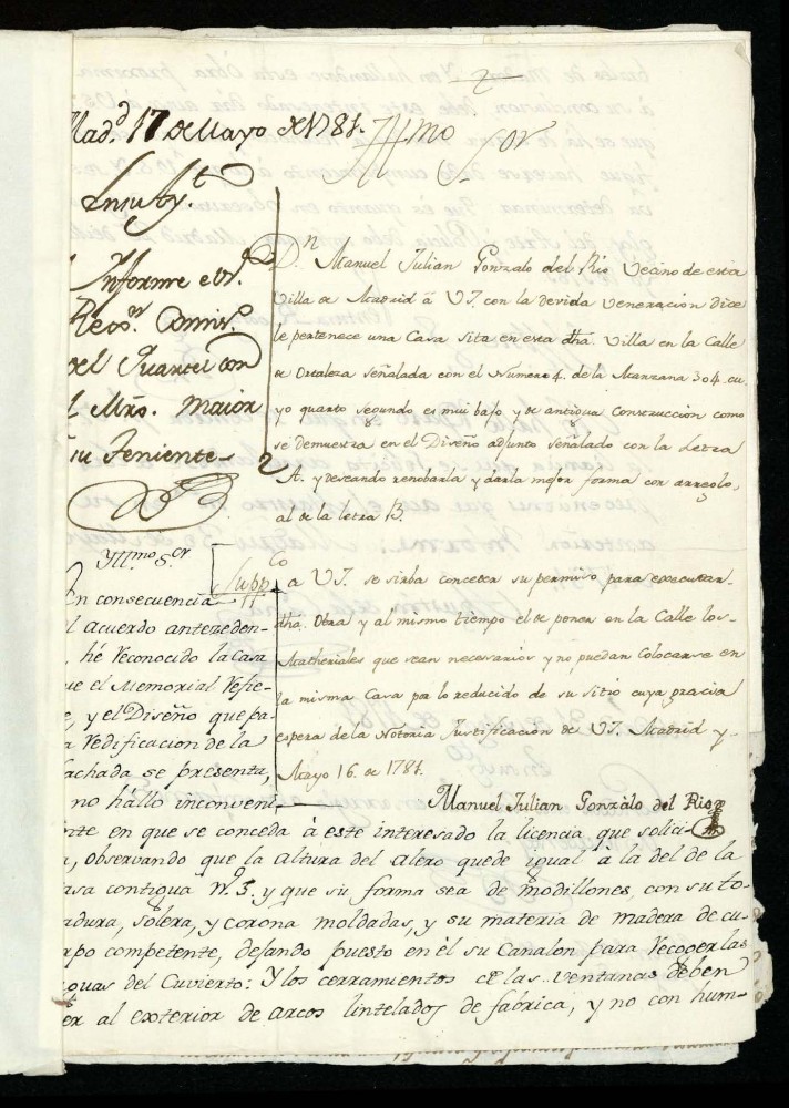 Licencia a Don Manuel Julin Gonzalo del Ro para reedificar en la calle de Hortaleza n 4 manzana 304