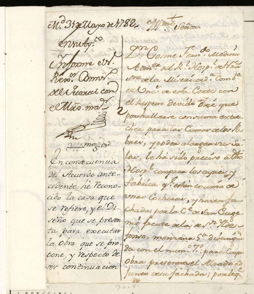 Licencia a Don Cosme Fernando Medina administrador del Hospital de la Misericordia para reedificar parte del mismo que hace fachada por la calle de San Eugenio frente a la de San Ildefonso n 7 manzana 5