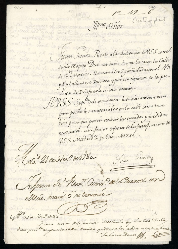 Licencia a Juan Gmez para reedificar en la calle de San Marcos n 3 y 4 manzana 305