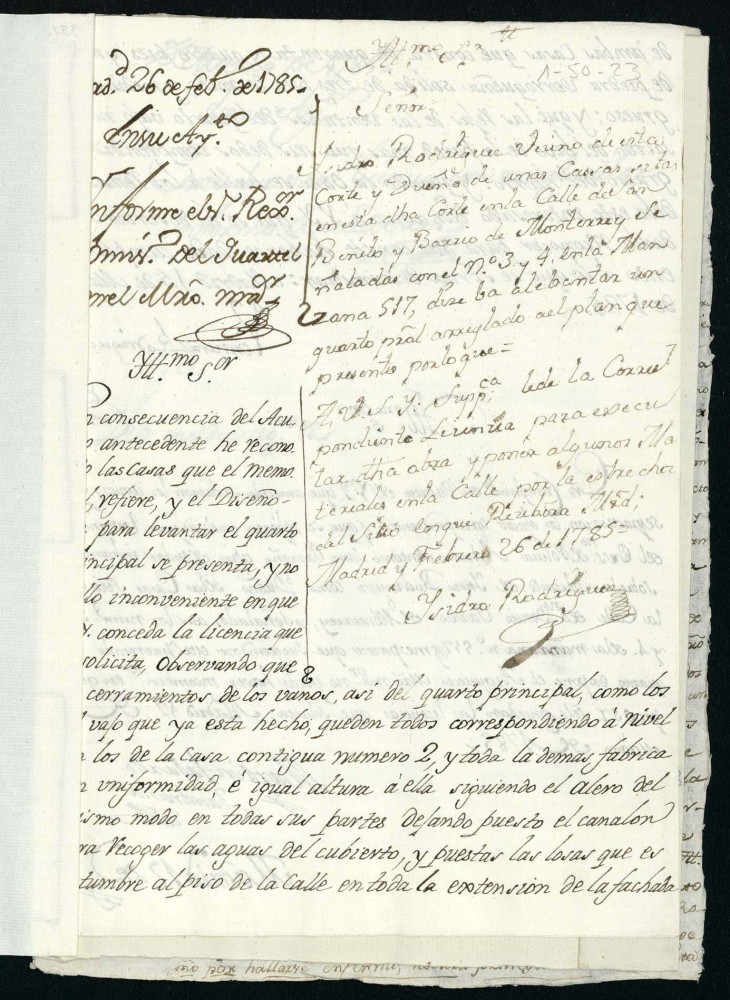 Licencia a Don Isidro Rodrguez para reedificar en la calle de San Benito n 3 y 4 manzana 517 (hoy Noviciado)
