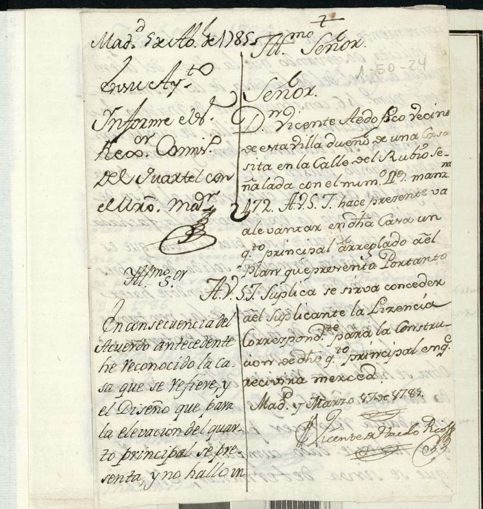 Licencia a Don Vicente Aedo Pico para levantar piso principal en la calle del Rubio n 49 manzana 472