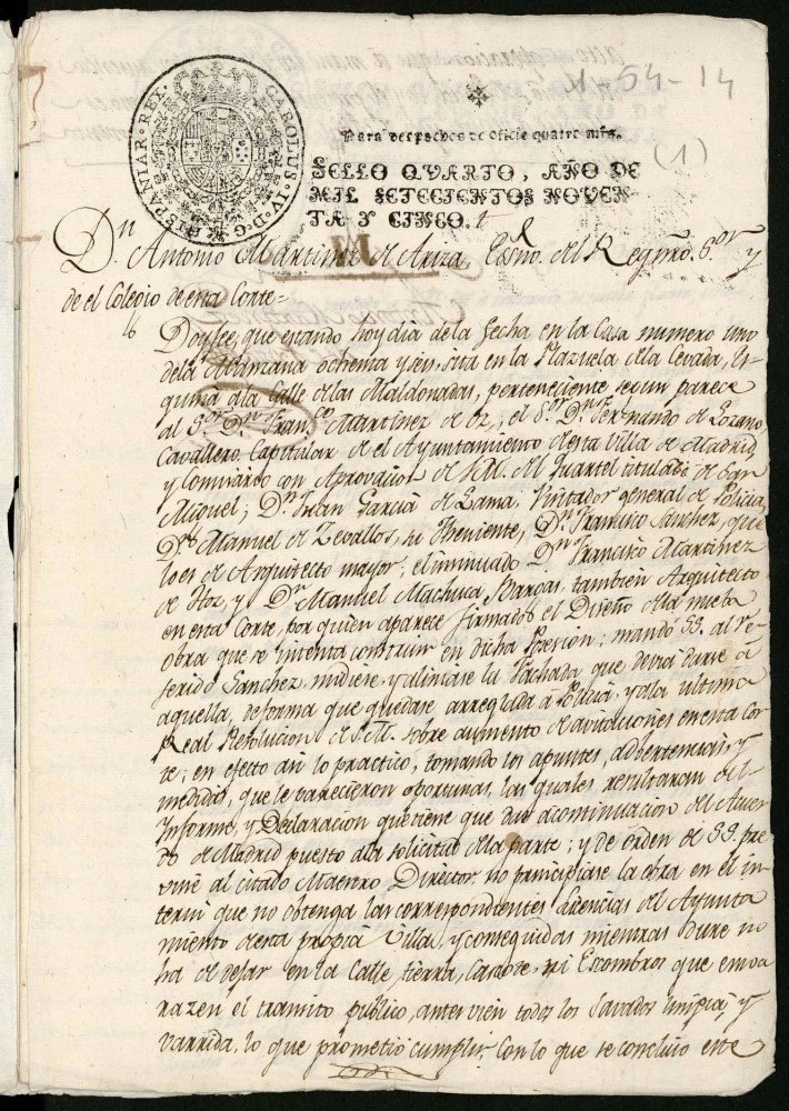 Licencia a Don Francisco Martnez de la Hoz para reedificar en la Plazuela de la Cebada n 1 manzana 86