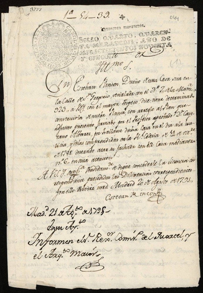 Licencia a Don Esteban Rincn para reedificar en la calle de San Gregorion 7 manzana 323