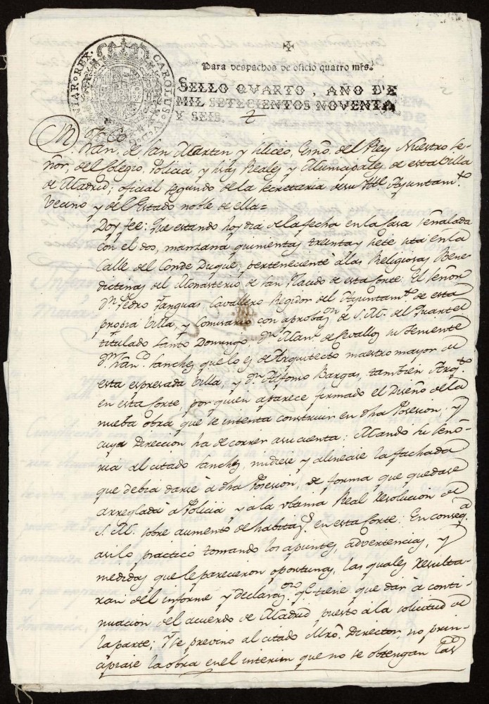 Licencia al P. Fr. Gregorio Vobes, vicario de las monjas de San Plcido, para reedificar la fachada de su casa en la calle del Conde Duque n 2 antiguo manzana 539