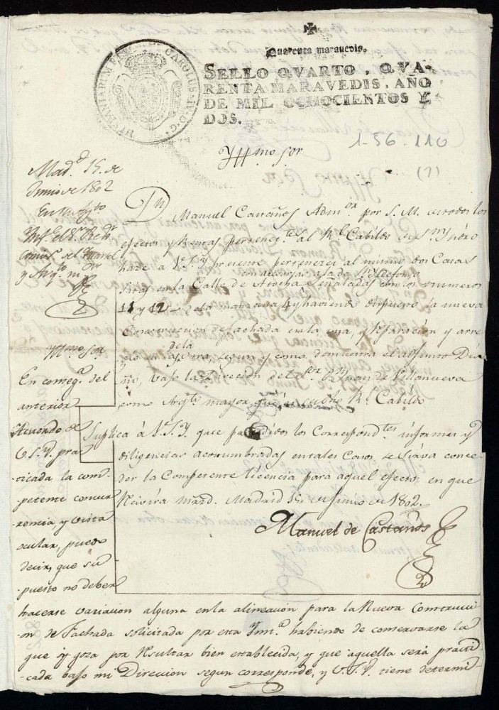 Licencia a Don Manuel Castaos para reedificar la fachada de las casas en la calle de Atocha con accesoras a la de San Idelfonso n 11 y 12 antiguo, manzana 4