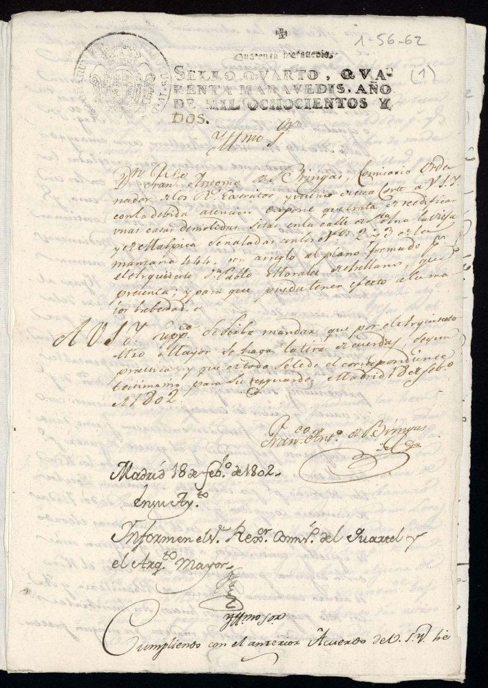 Licencia a Don Francisco Antonio de Bringas para reedificar unas casas en la calle de Santa Ana la Vieja y Malpica ( hoy plazuela de la Armera) n 2 y 3 antiguo, manzana 444